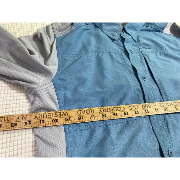 LL Bean Fishing Shirt Men Medium Blue Gray Hybrid Angler Vented Long Sleeve - Picture 3 of 9